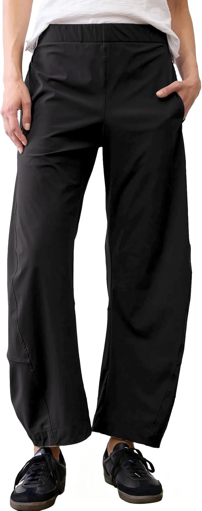 Pants for Women, Barrel Pants Women Elastic Waist Tapered Leg Baggy Mid Rise Travel Work Casual Trousers Lounge Pants with Pockets