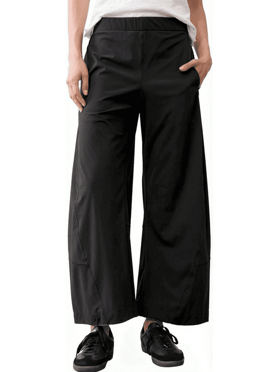 Pants for Women, Barrel Pants Women Elastic Waist Tapered Leg Baggy Mid Rise Travel Work Casual Trousers Lounge Pants with Pockets
