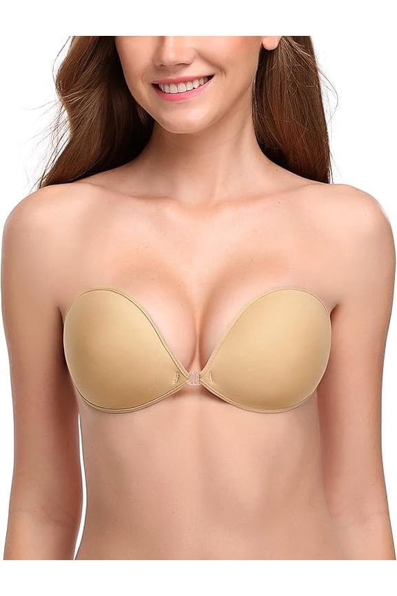Sticky Bra Push Up Strapless Bra for Women Nipple Covers Backless Bra Reusable Silicone Sticky Boobs Adhesive Bra