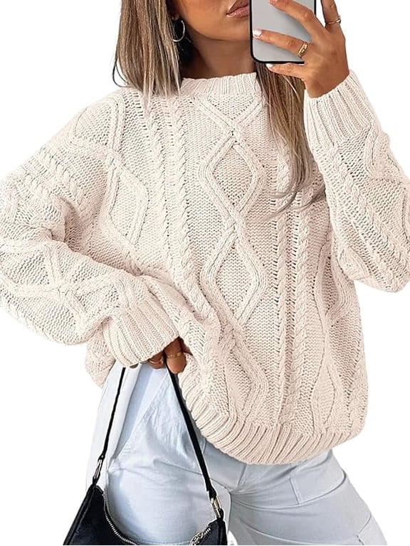 Sweaters for Women, Oversized Cable Knit Crewneck Sweaters