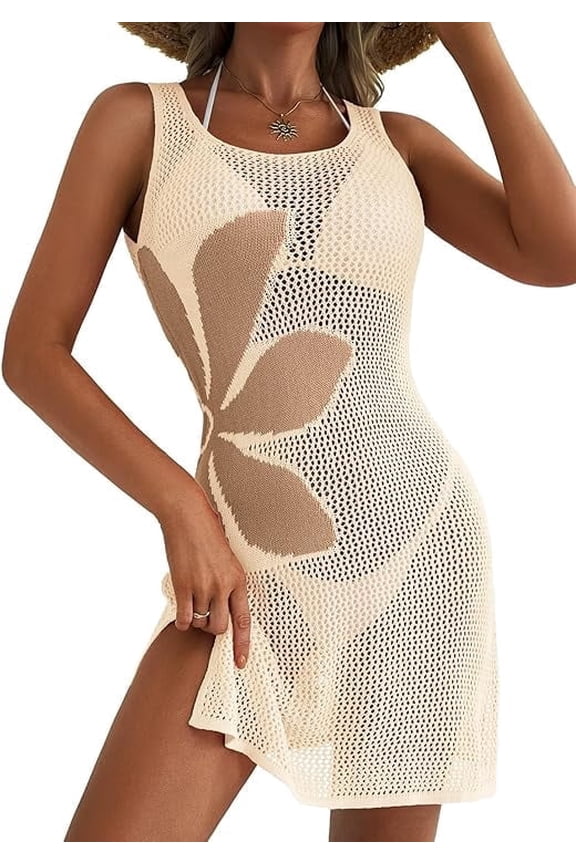 Swimsuit Coverup for Women, Crochet Beach Floral Hollow Out Slit for Women Bathing Suit Cover Ups for Swimwear