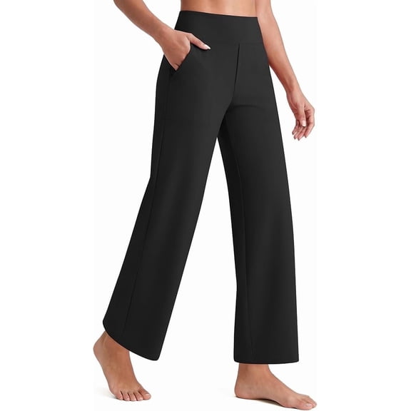 UZMOG Wide Leg Yoga Pants for Women, Yoga Pants with Pockets Workout Pants Ankle Dress Pants High Waist Stretch for Casual Work