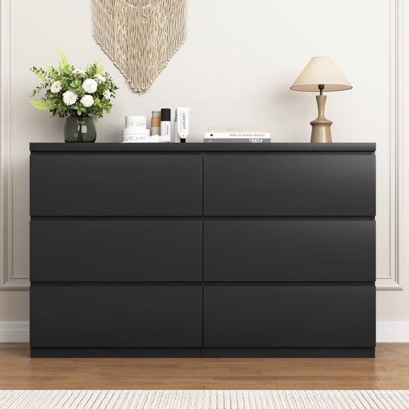 UZUGUL 6-Drawer Black Dresser, Gold Handle Pulls, Compact Vertical Storage, for Small Bedroom Dorm