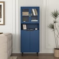 thumbnail image 1 of UZUGUL Navy Blue Curio Cabinet, 4-Door Glass Storage, 3-Tier Adjustable Shelves, Painted, Anti-Tip, for Bedroom, 1 of 7
