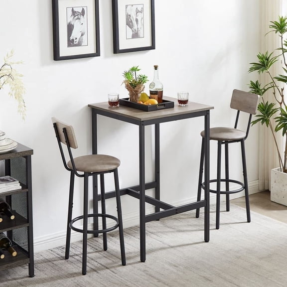 UZUGUL 3 Pcs Metal Bar Set with Table and Stool, Black/Gray