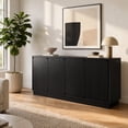 thumbnail image 1 of UZUGUL Black 4-Door Buffet Cabinet, Mid-Century Round Edge, Handle-less, Adjustable Shelves, for Dining Room Kitchen, 1 of 9