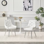 UZUGUL Set of 2 White Dining Chairs with Silver Legs Crocodile-Embossed Leather-Look Finish, Diamond Velvet Button Back, Scratch & Water Resistant, High-Density Foam with Pocket Springs