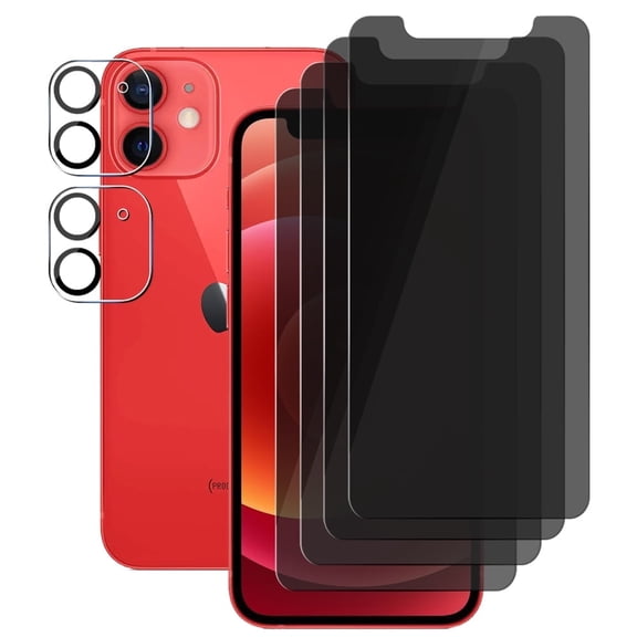 UZWZW (4 2) for iPhone 12 mini (5.4 inch) Privacy Screen Protector Tempered Glass with Camera Lens Protector