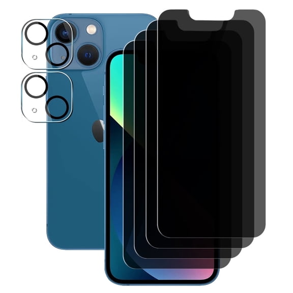 UZWZW (4+2) for iPhone 13 mini (5.4 inch) Privacy Screen Protector Tempered Glass with Camera Lens Protector