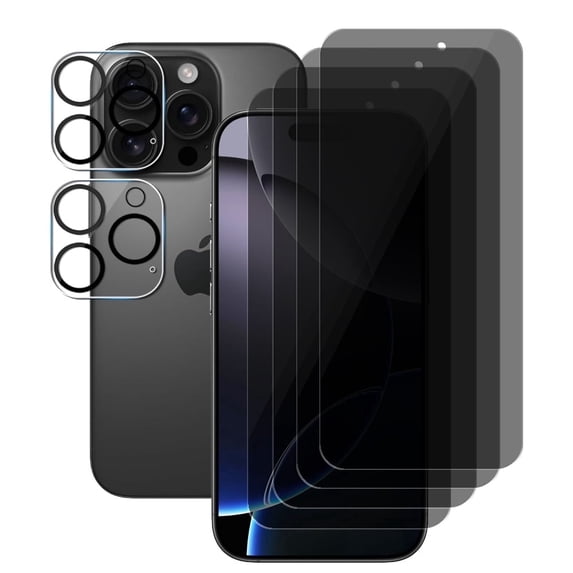 UZWZW (4+2) for iPhone 16 Pro (6.3 inch) Privacy Screen Protector Tempered Glass with Camera Lens Protector