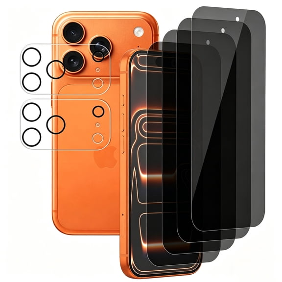 UZWZW for iPhone 17 Pro (6.3") 4 Pack Privacy Screen Protector Anti-Spy Tempered Glass with 2 Pack Camera Lens Protector
