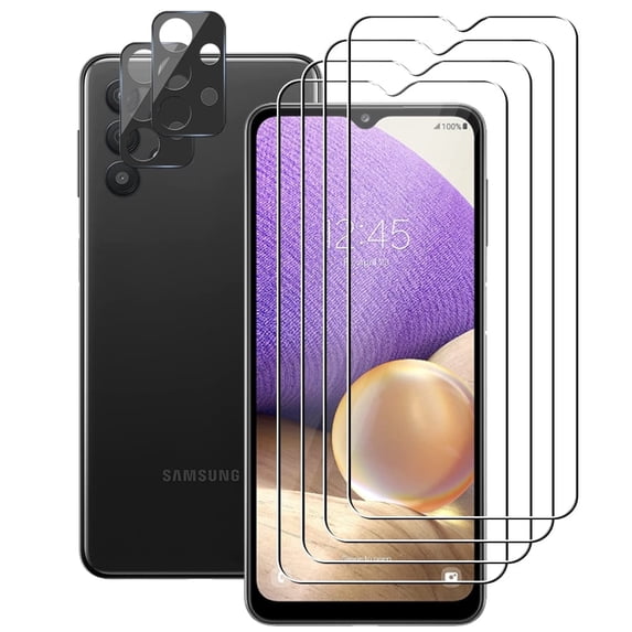 UZWZW (4+2) for Samsung Galaxy A32 5G (4 Pack) Tempered Glass HD Clear Screen Protector with (2 Pack) Camera Lens Protector
