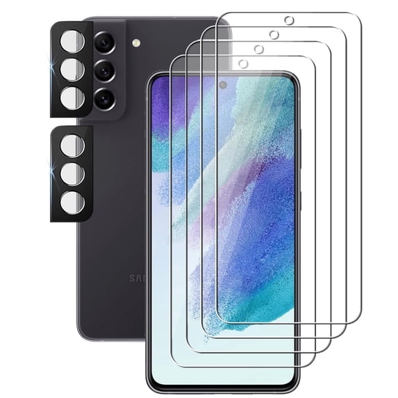 UZWZW (4+2) for Samsung Galaxy S21 FE 5G (4 Pack) Tempered Glass HD Clear Screen Protector with (2 Pack) Camera Lens Protector