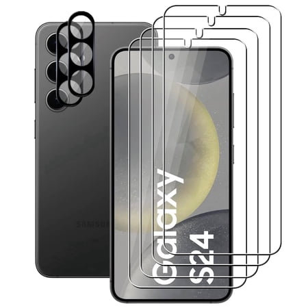 UZWZW (4+2) for Samsung Galaxy S24 5G (4 Pack) Tempered Glass HD Clear Screen Protector with (2 Pack) Camera Lens Protector