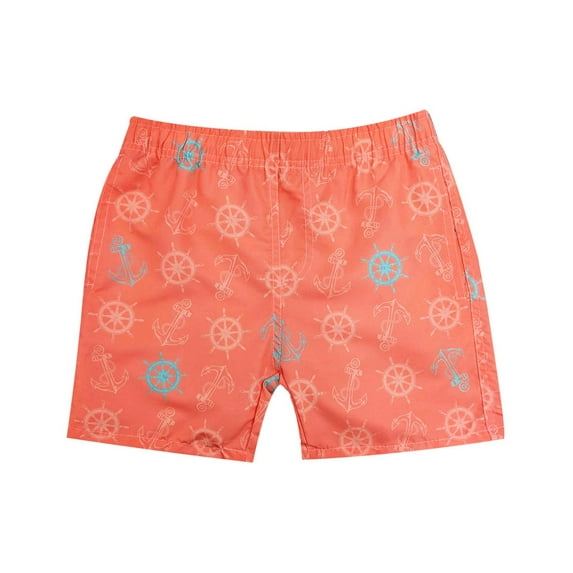 UZZI Kids Swim Shorts Fast Dry Fun Nautical Print, Coral Nautical, Size: 6-8, Uzzi Active Wear