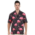 thumbnail image 1 of UZZI Mens Hawaiian Casual Button Down Short Sleeve Beach Party Shirt, Black with Flamingo, Size: Large, 1 of 3