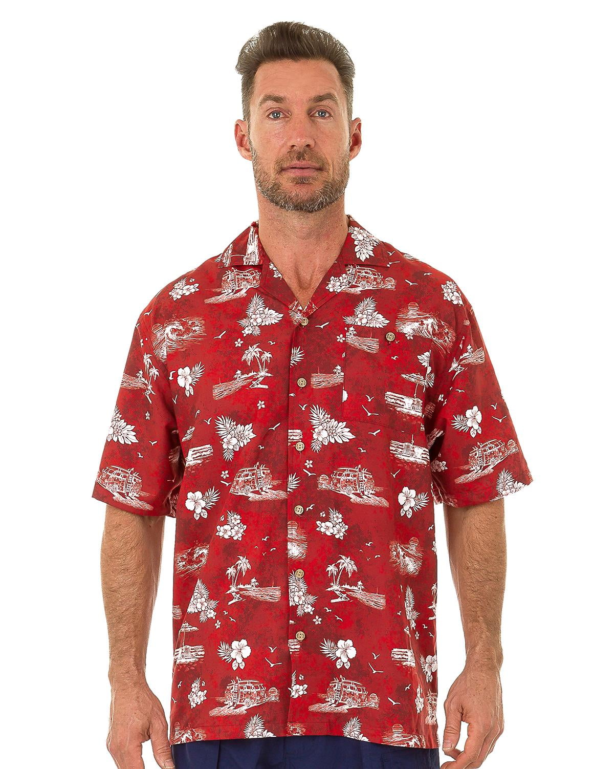 UZZI Mens Hawaiian Casual Button Down Short Sleeve Beach Pineapples Print Party  Shirt, Pineapple Pink, Size: Large, Uzzi Active Wear 