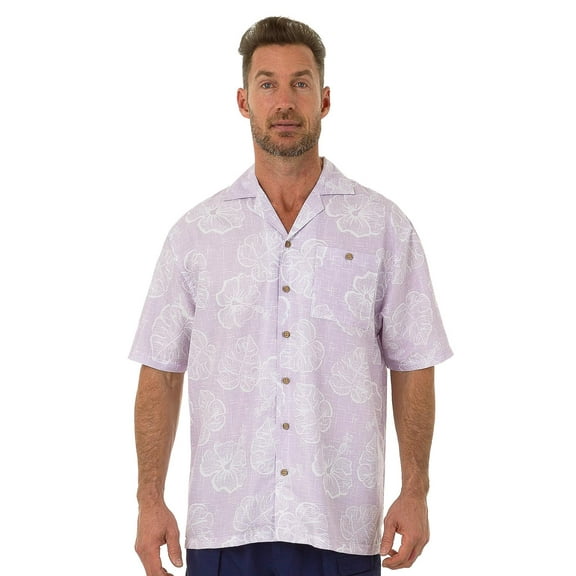 UZZI Mens Hawaiian Casual Button Down Short Sleeve Beach Surf Aloha Party Shirt, Liliac, Size: Medium, Uzzi Active Wear