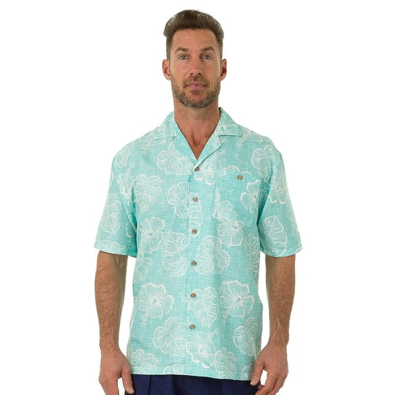 UZZI Mens Hawaiian Casual Button Down Short Sleeve Beach Surf Aloha Party Shirt, Mint, Size: Small, Uzzi Active Wear