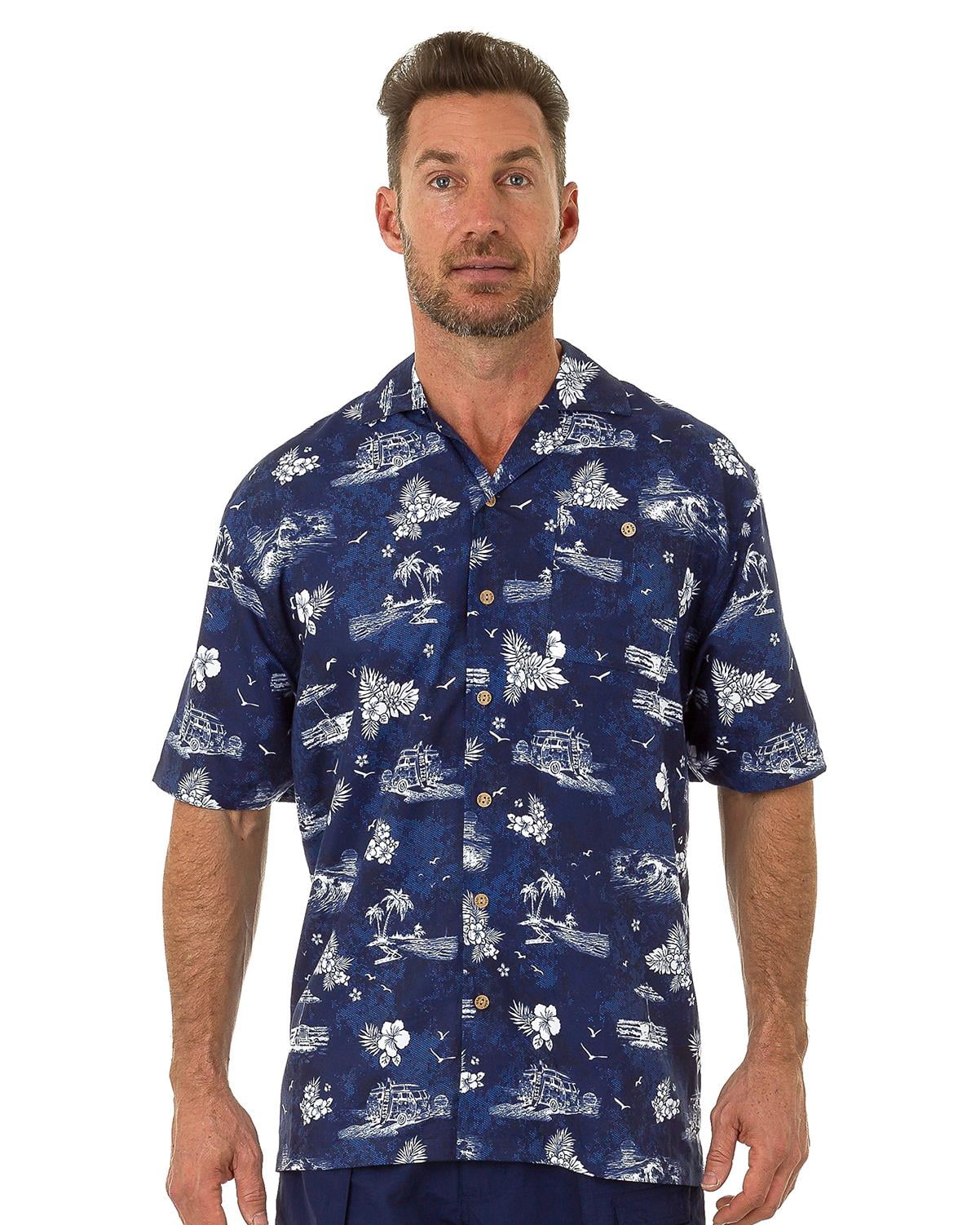 Uzzi UZZI Mens Hawaiian Casual Button Down Short Sleeve Beach Surf Aloha ...