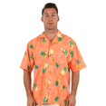 thumbnail image 1 of UZZI Mens Hawaiian Casual Button Down Short Sleeve Beach Surf Aloha Party Shirt, Orange Pineapple, Size: Medium, Uzzi Active Wear, 1 of 3