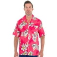 thumbnail image 1 of UZZI Mens Hawaiian Casual Button Down Short Sleeve Beach Tropical Flowers Print Party Shirt, Flowers Pink, Size: Small, Uzzi Active Wear, 1 of 2