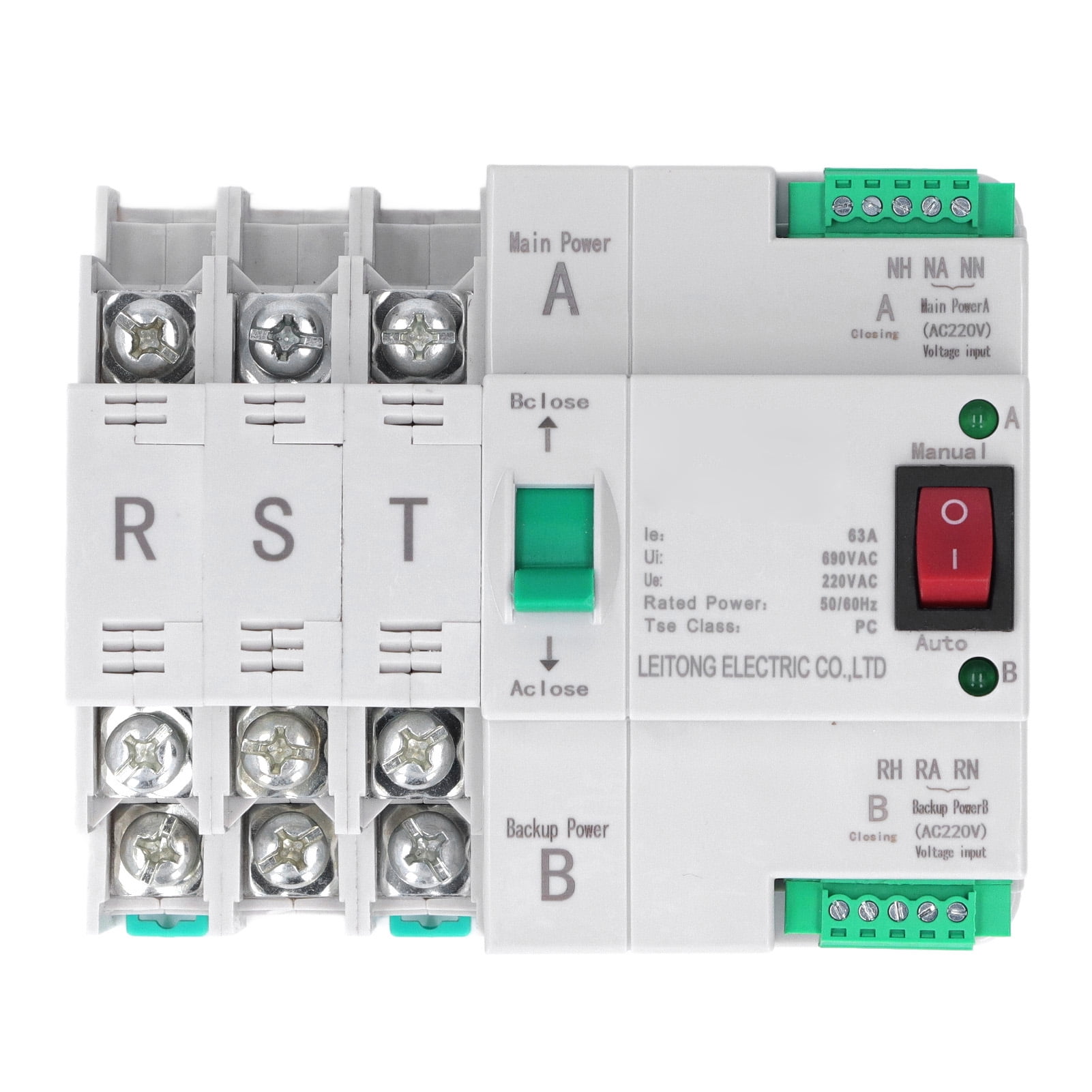 Uadme Automatic Transfer Switch, Dual Power 3P Controller AC400V Rail Mount Transfer Switch for Factory Farm, Better Switching, Flame Retardant PC(63A)