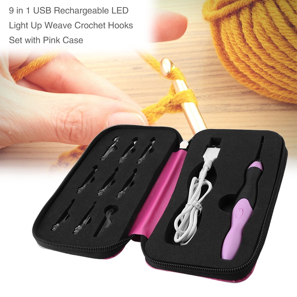Uadme LED Crochet Hook Set, 9 in 1 USB Rehargeable Light Up Crochet Hooks Needles Hand Weave