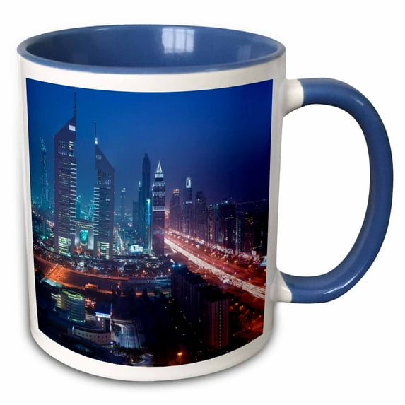 3drose, Uae, Dubai, Emirates, Sheikh Zayed, City Skyline-as44 Wbi0133 - Walter Bibikow, 11oz Two-tone Blue Mug