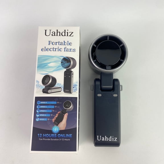 Uahdiz Portable electric fans,Portable Handheld Turbo Fan, 5 Gear Wind, Battery Operated, Up to 12 Working Hours, 3 IN 1 Hand Fans with Air Turbo Tech Cooling Fan (Black)