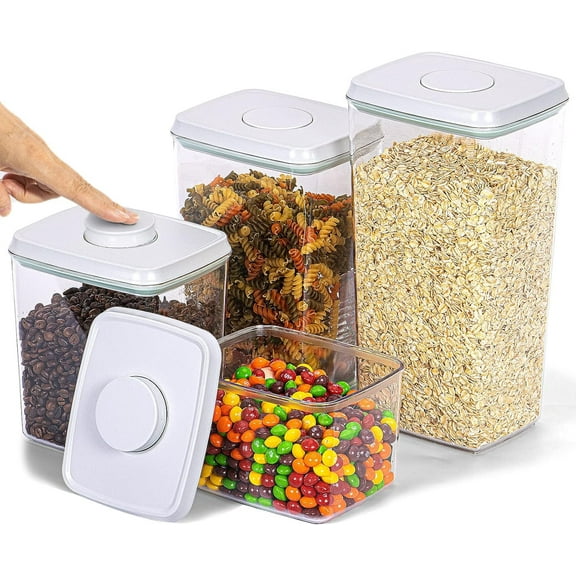 Uamector Pop Airtight Food Storage Containers, Top Pop One Button Control, 4-Piece BPA Free Air Tight Storage Containers with Lids, Clear
