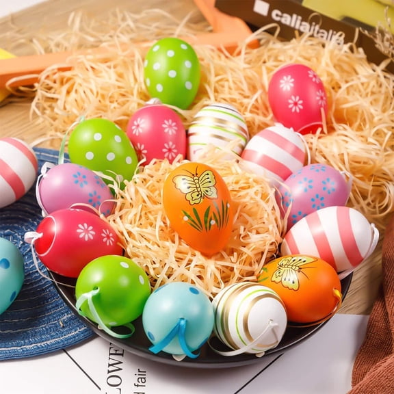 Uandlove 24-Piece Easter Egg Ornaments, Plastic Hanging Easter Decor for Ki-ds DIY Craft, Spring Easter Party Table Wreath Decorations