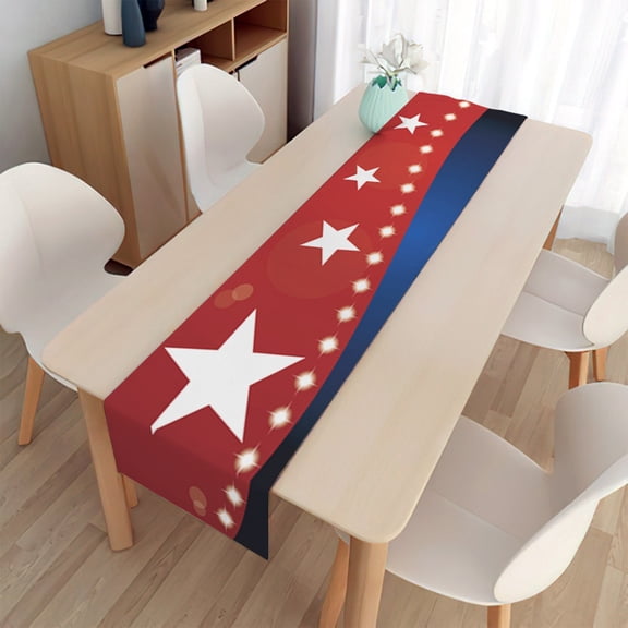 Uandlove 4th of July Table Runner, Patriotic Red White and Blue Polyester Star Table Runner for Independence Day Americana Holiday Party Dining Table Decor