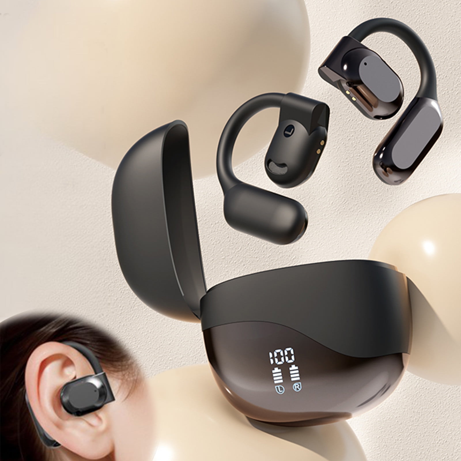 Uandlove Bluetooth Earphones Noise Cancelling,Wireless Bluetooth 5.4 Headphones with Microphone Open Ear 16H Open Ear Earbuds 14.2mm Drivers IPX5 HD Calls Suitable with Phones Tablet Black