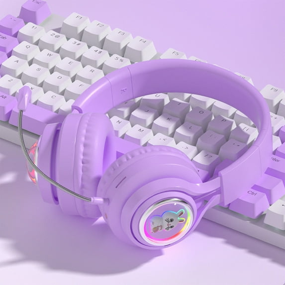 Uandlove Bluetooth Headset for Cell Phone,Spacecraft Bluetooth Earphones Wireless Glowing Gaming Earphones Subwoofer Wireless Earphones,Purple