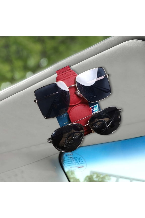 Car Magnetic Sunglasses Holder for Sun Visor, Leather Glasses Clip Organizer, One Hand Easy Reach Interior Accessories for Men Women
