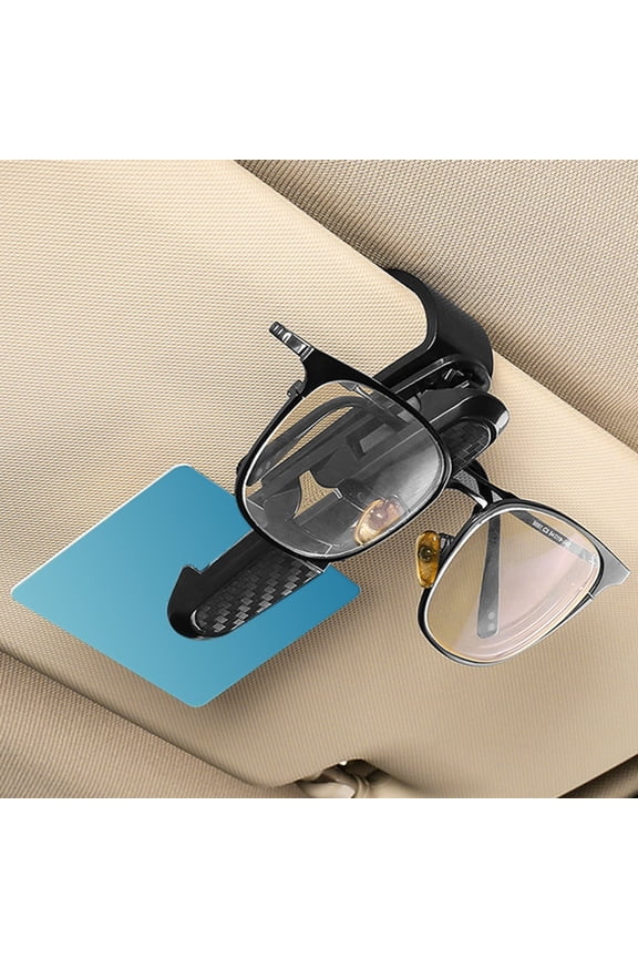 Car Sunglasses Holder 2 Pack, Sun Visor Glasses Clip for Men Women, Eyeglass Holder Organizer with Card Slot, Universal Fit for Standard & Thick Frames, Black