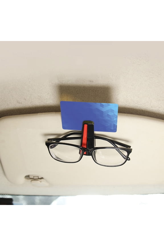 Car Sunglasses Holder for Visor, 2-in-1 Eyeglass Clip & Card Organizer, Universal Sun Visor Storage, Auto Interior Accessories, Scratch-Proof, Red/Blue