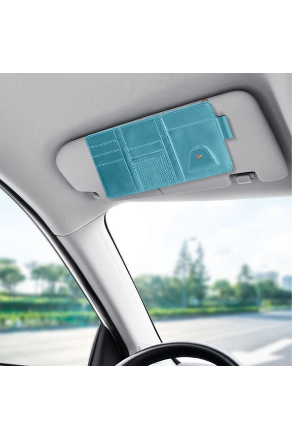 Car Visor Organizer, PU Leather Car Sunglass Holder with Multi-Function 9 Pockets for Glasses, Driver License, Credit Cards, Pens, Documents