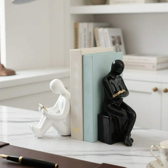 Uandlove Ceramic Bookends for Shelves, Heavy Duty Non-Slip Bookend Set for Living Room, Modern Bookshelf Decor for Home Office