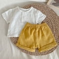 thumbnail image 1 of Uandlove Childrens Unisex New Summer Crepe Gauze Suits, Kids Short Sleeve Shorts With Pocket Two Piece Set Multi-color Style Yellow 2-3 T, 1 of 1