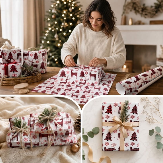 Uandlove Christmas Wrapping Paper,3 Sheets,Reindeer Designs,19.6 x 27.5 ...