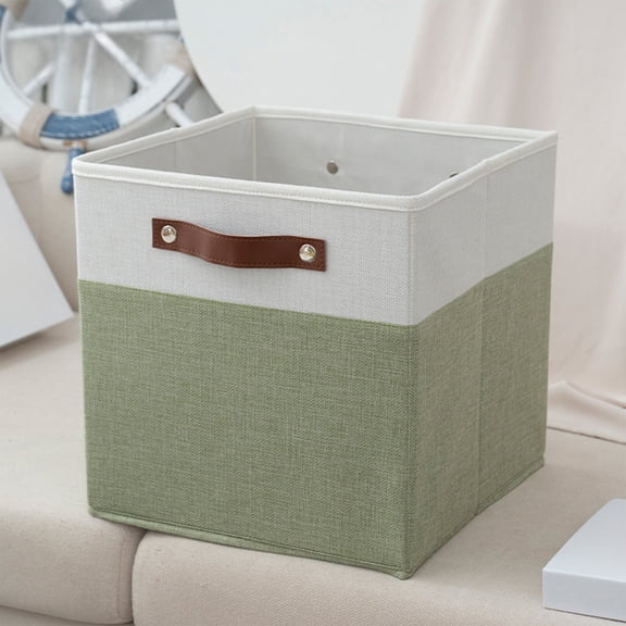 Uandlove Collapsible Fabric Storage Baskets 12x12x12 Inch, Foldable Cloth Storage Bins with Handles for Closet, Shelf, Toy Organization, Green Two-Tone Farmhouse Home Decor Cube