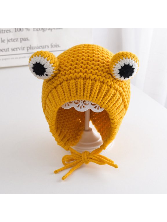 Cute Frog Eye Fall Winter Beanie for Ki-ds - Warm Adjustable Knitted Hat, Tod-dler Winter Warm Cap Gift