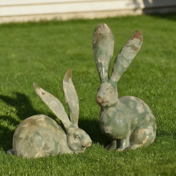Uandlove Easter Bunny Decorations Outdoor Set of 2, Resin Rabbit Statues for Garden Patio Lawn, Weatherproof Spring Figurines for Home Yard Table Centerpiece Farmhouse Ornament