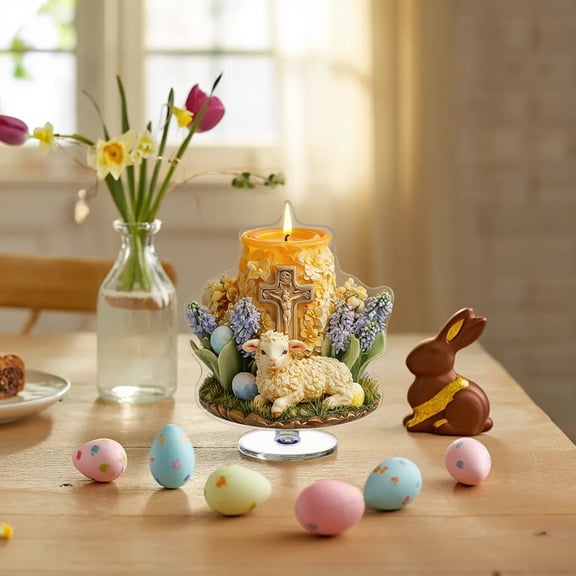 Uandlove Easter Desktop Decoration, Rotating Acrylic Easter Ornament with Spring Theme for Tabletop, Shelf, Mantel, Office, and Holiday Home Decor Gift