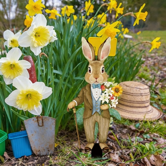 Uandlove Easter Garden Stake Set - Bunny, Gnome & Easter Egg Outdoor Lawn Decorations, Multicolor PVC Yard Ornaments for Spring Festival, 1 Piece