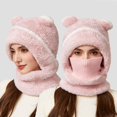 thumbnail image 1 of Uandlove Fleece Lined Bear Ear Winter Hat for Adults, Warm Windproof Unisex One-Size with Face Cover/Neck Gaiter (Light Pink), 1 of 7