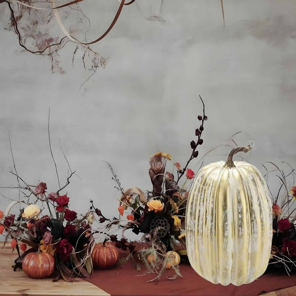 Uandlove Gold Foam Pumpkin Decor, 6.2 Inch Metallic Fall Centerpiece, Shatterproof Halloween Table Prop