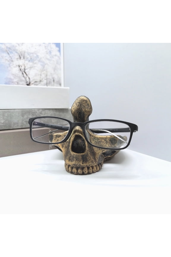 Gothic Skull Glasses Stand Resin Eyeglass Holder Novelty Spectacle Rest Brown Skull Decor for Nightstand Desk Gothic Home Decor Storage Ornament